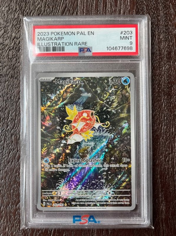 Magikarp 2023 Paldea Evolved #203/193 PSA 9, Ophalen of Verzenden, Zo goed als nieuw, Losse kaart, Foil