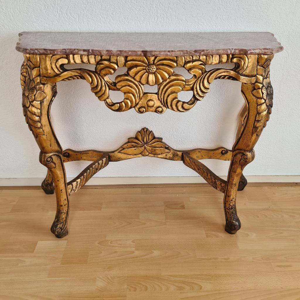 Antieke consoletafel met marmeren blad, Ophalen, 100 tot 150 cm, Victoriaans, Eikenhout