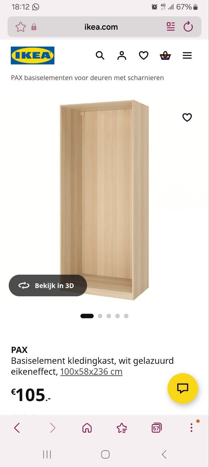 IKEA Pax kast basiselement 100x58x236 incl roedes en planken, Ophalen, Gebruikt, 200 cm of meer, Met plank(en)