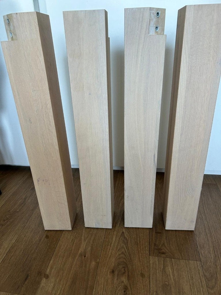 Massief eiken tafel met white wash poten, Ophalen, Gebruikt, Eikenhout, 200 cm of meer