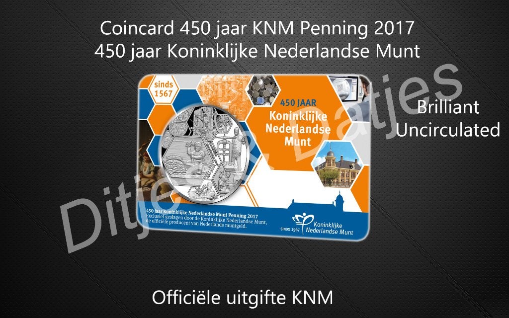 450 jaar Koninklijke Nederlandse Munt Penning in coincard, Postzegels en Munten, Penningen en Medailles, Ophalen of Verzenden