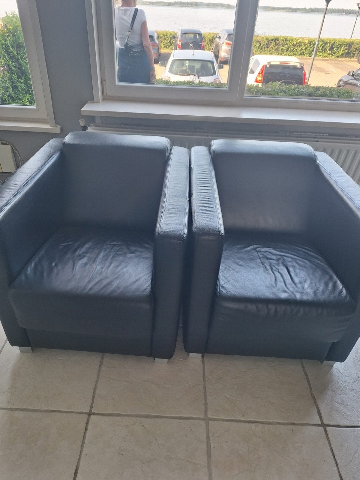 Gratis Rolf Benz bank zwart leer, Huis en Inrichting, Ophalen, Gebruikt, Tweepersoons, 200 tot 250 cm