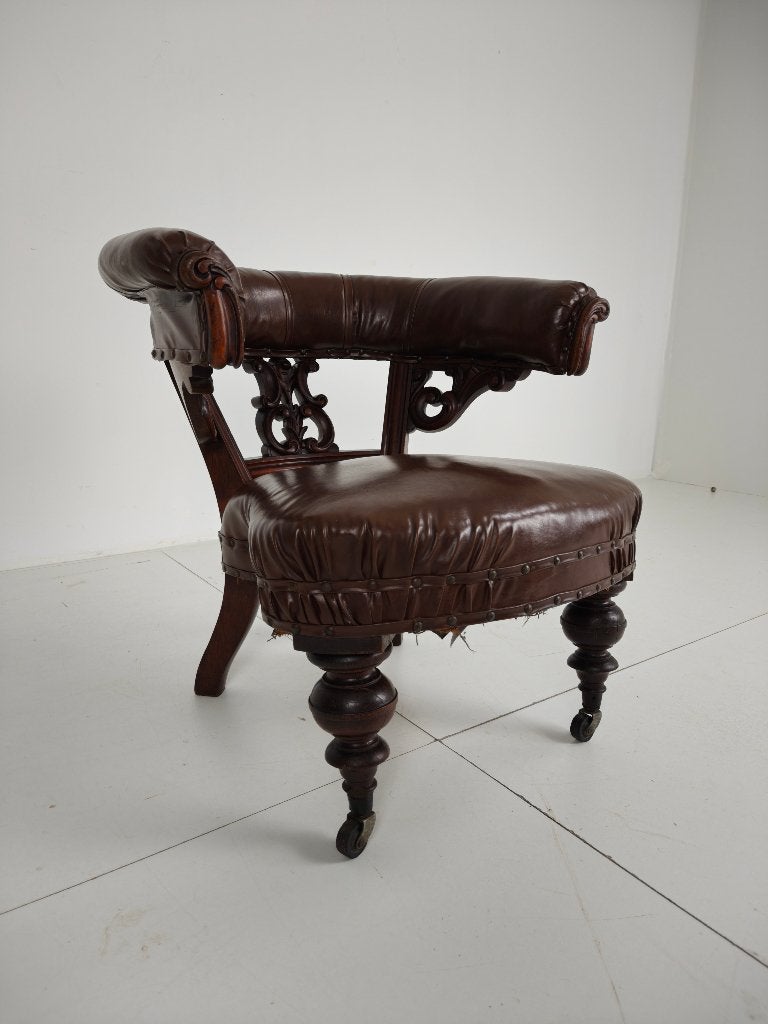 Antieke Leren Fauteuil – Robson & Son, Newcastle, Ophalen of Verzenden