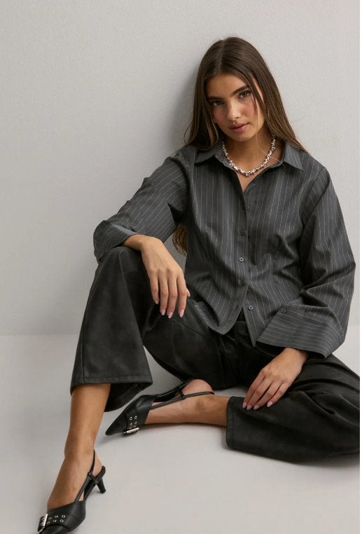 Grijze Neo Noir Pinestripe blouse maat XL, Neo Noir, Maat 42/44 (L), Nieuw, Ophalen of Verzenden