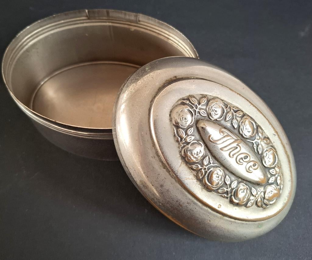 vintage ovaal theeblik, Antiek en Kunst, Curiosa en Brocante, Verzenden