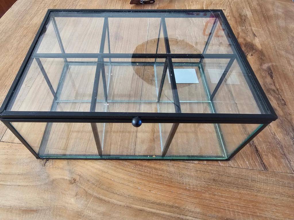 Theedoos van metaal en glas - 9x16x22cm, Ophalen