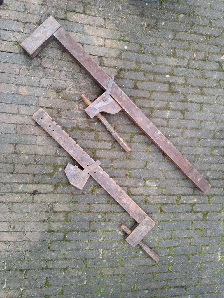 Antieke houten bankschroeven, Ophalen of Verzenden