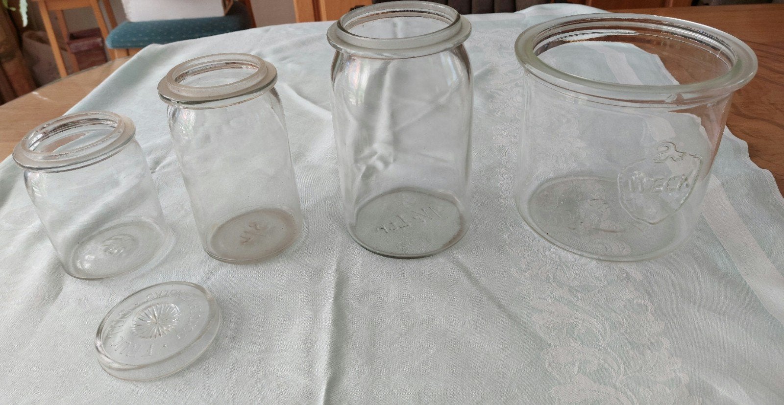 Set van 4 vintage glazen weckpotten met 1 deksel, Antiek en Kunst, Ophalen