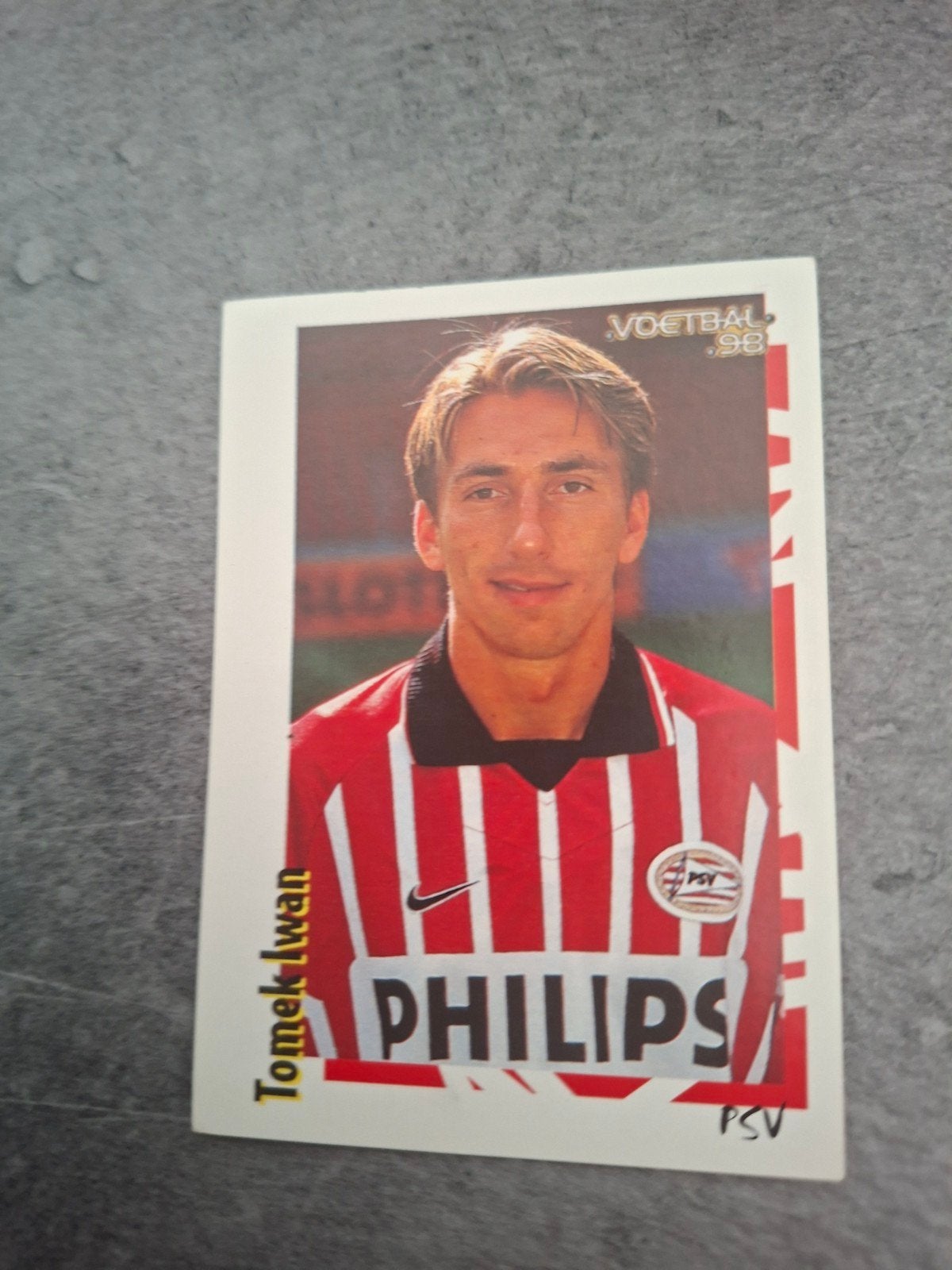 Panini sticker Voetbal 98. Tomek Iwan PSV Eindhoven., Ophalen of Verzenden, Zo goed als nieuw, Sticker