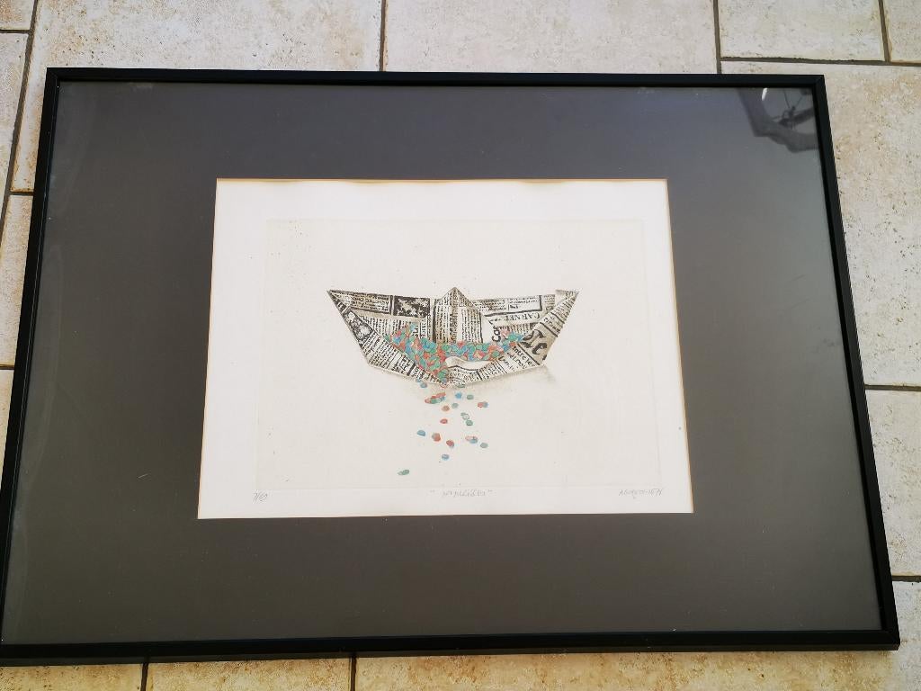 Vintage Ets litho Papelillos 1978 Krantenboot papier boot, Ophalen of Verzenden, Ets