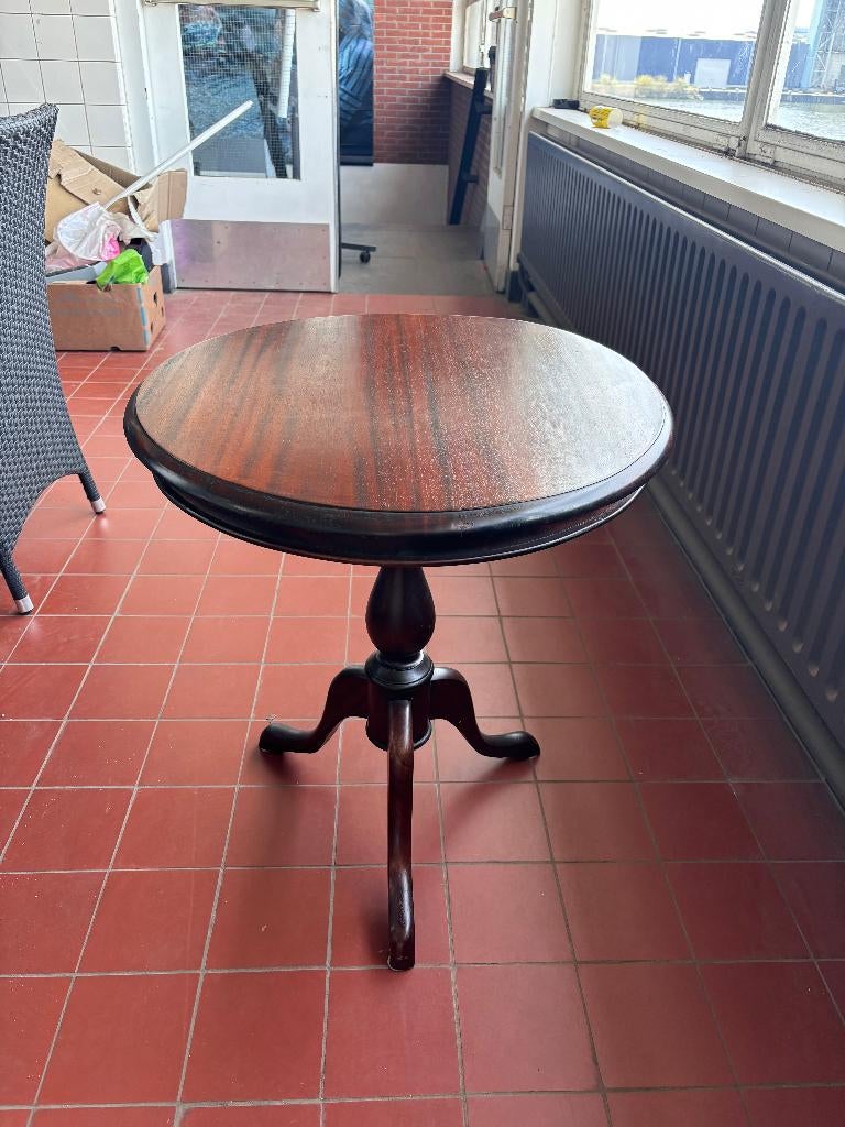 Antieke Ronde Bijzettafel Mahonie Bruin Hout Tripod, Ophalen