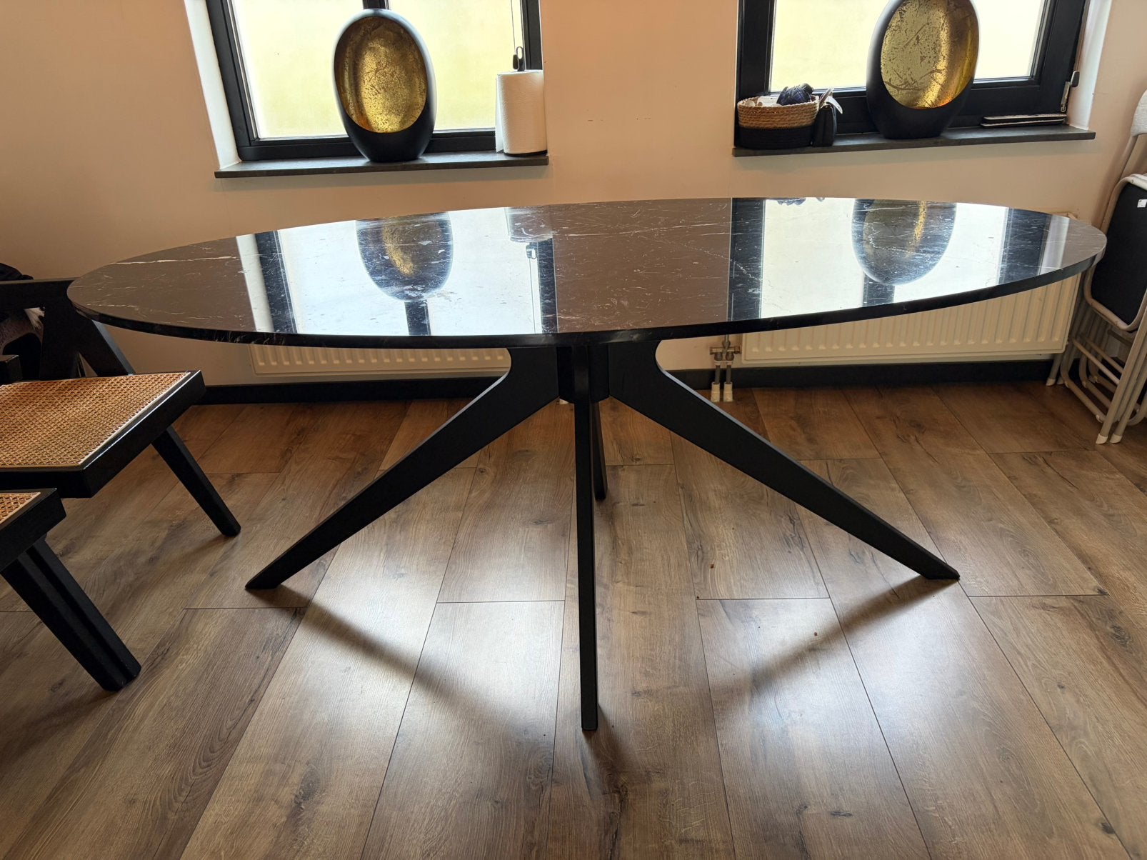 Mooie zwart echt marmere ovale eettafel, Huis en Inrichting, Gebruikt, 150 tot 200 cm, Ovaal, 50 tot 100 cm
