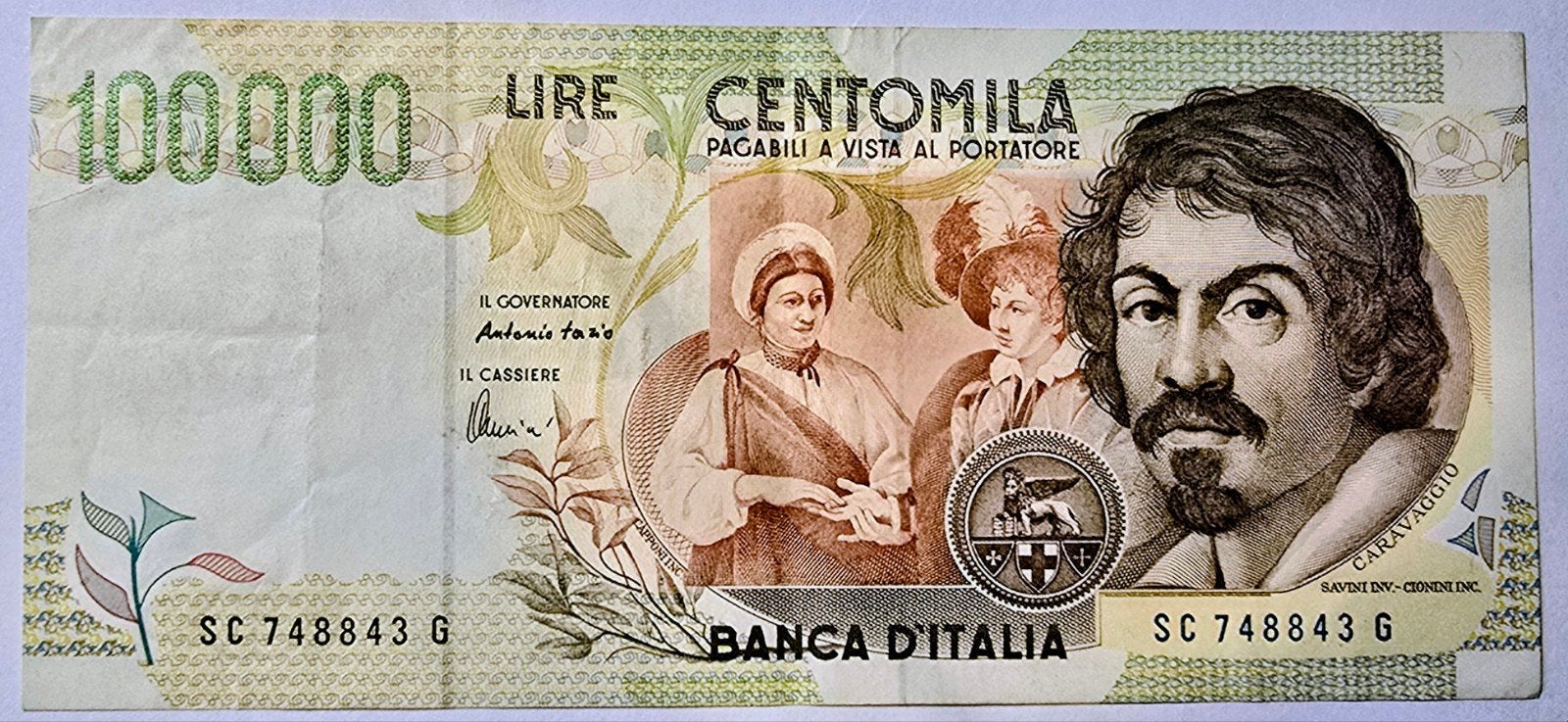 Zeldzame Italiaanse 100.000 Lire bankbiljet (Caravaggio), Ophalen of Verzenden