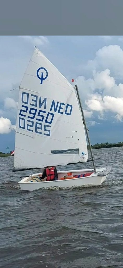 2x wedstrijd optimist incl. meetbrief etc., Ophalen, Polyester, Optimist, Zo goed als nieuw