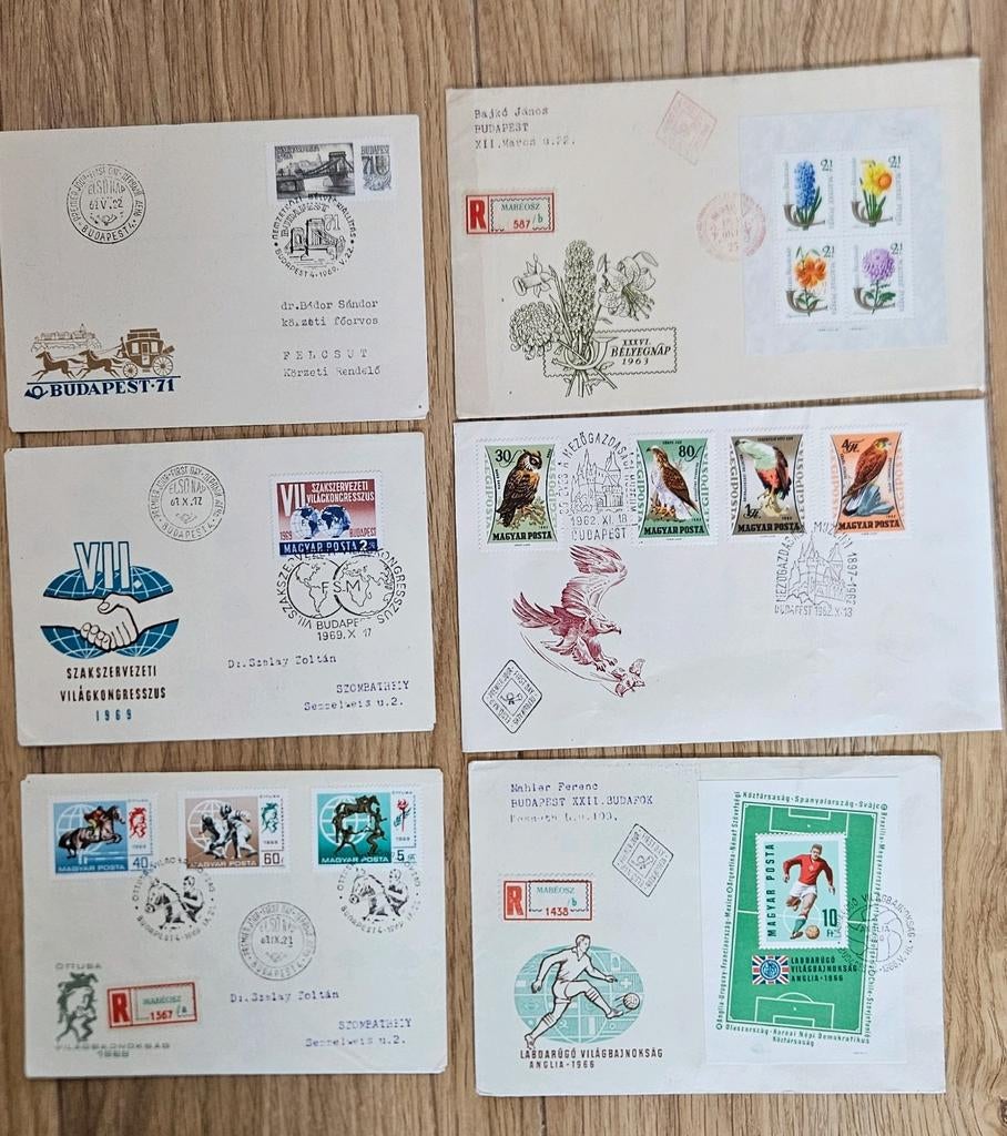 Postzegels Hongarije op enveloppen, Verzenden, Overige landen, Gestempeld