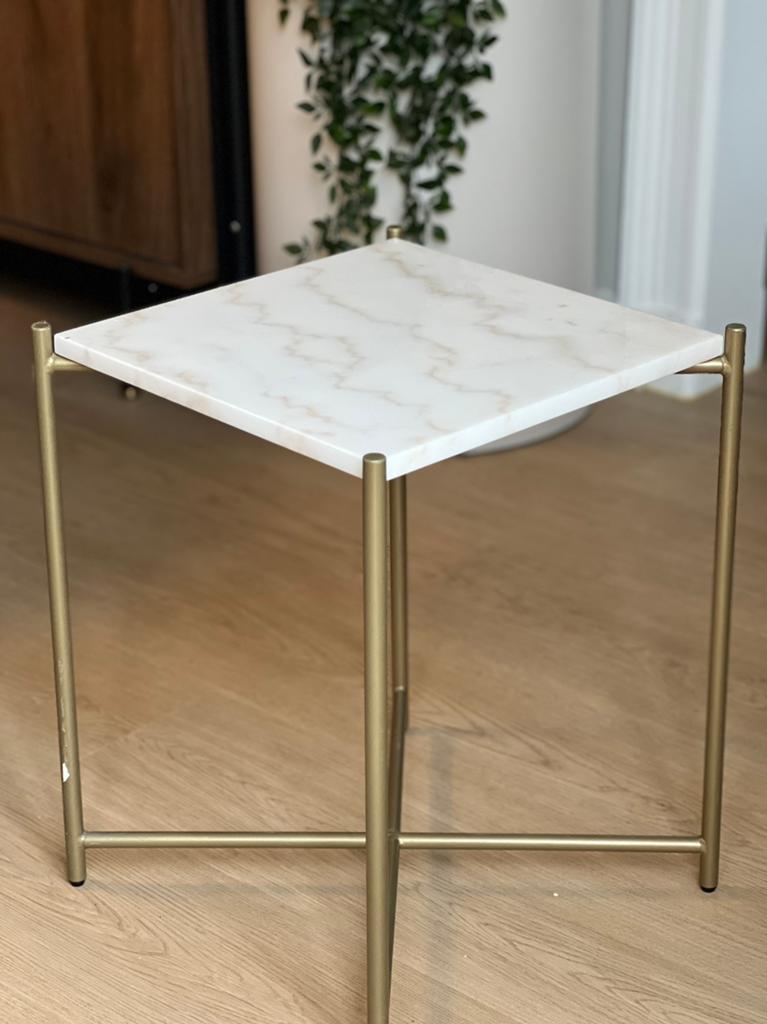 Natuurstenen marmeren bijzettafel 40x40 cm, Ophalen, Zo goed als nieuw, Vierkant, Overige materialen
