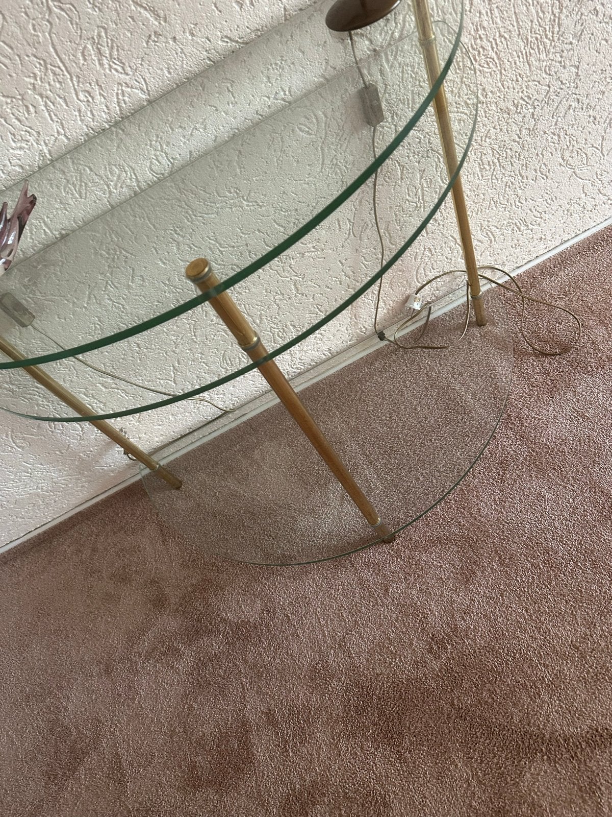 Glazen Haltafel met Gouden Frame - Zo goed als nieuw, Ophalen, 50 tot 100 cm, Modern klassiek tijdloos, Ovaal
