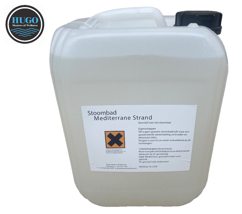 Stoombad geurstof Mediterrane Strand (Hugo) 10 liter, Nieuw, Sauna Service, Ophalen of Verzenden, Info@saunaservice.nl