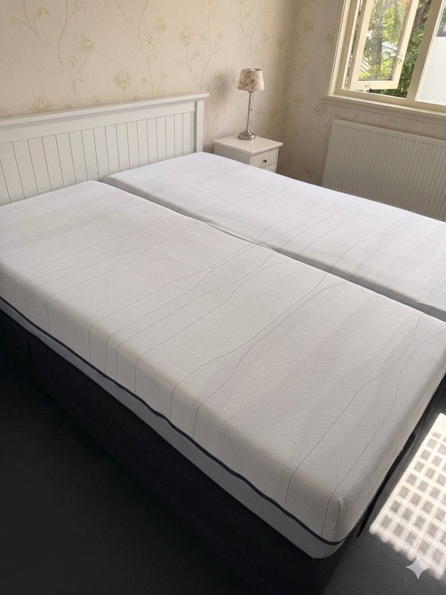 M-line split cover voor 2 matrassen van 90x210x25, 210 cm, Tweepersoons, Ophalen of Verzenden, Zo goed als nieuw
