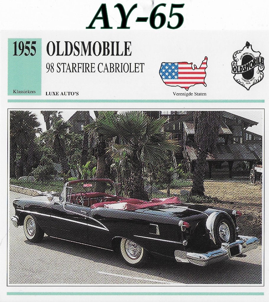 Ay65 autokaart oldsmobile 98 starfire cabriolet ( 1955 ), Ophalen of Verzenden, Zo goed als nieuw, Auto's