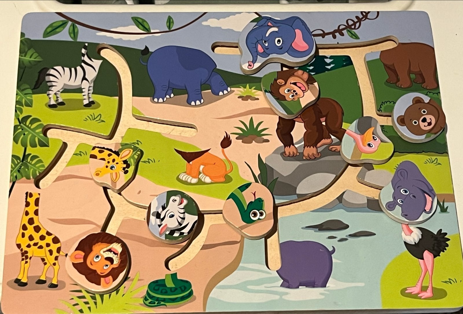Houten Dieren Puzzels - Jungle, Boerderij & Slak, Ophalen, 2 tot 4 jaar, Gebruikt, 10 tot 50 stukjes