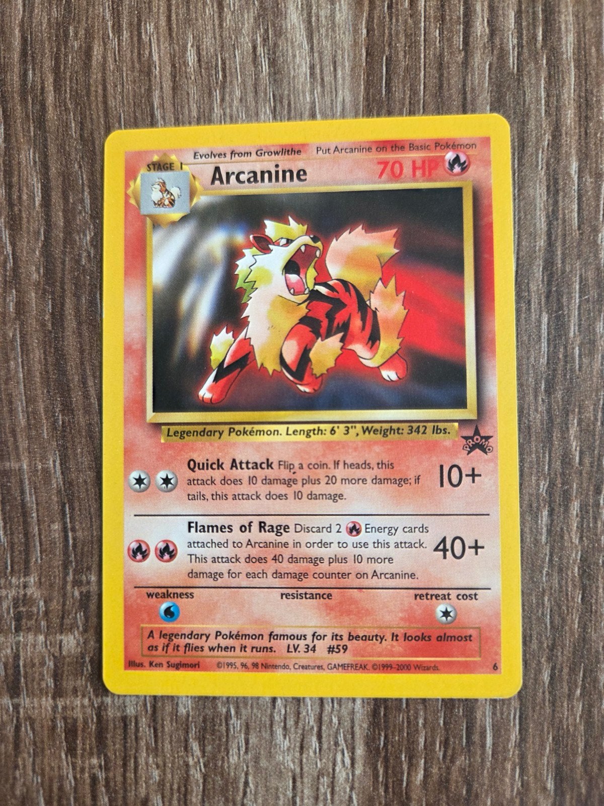 Arcanine WOTC Black Star Promo 6 Pokémon Kaart, Ophalen of Verzenden, Zo goed als nieuw, Losse kaart