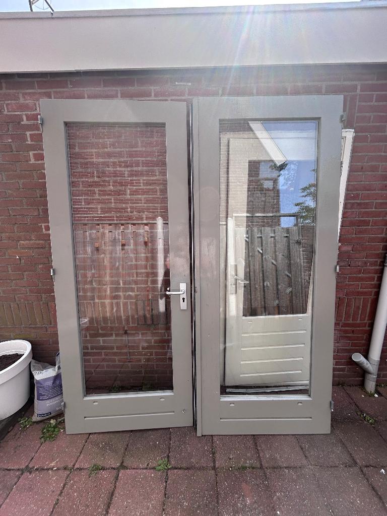 Hardhouten openslaande tuindeuren, Ophalen, 120 cm of meer, 200 tot 215 cm, Glas