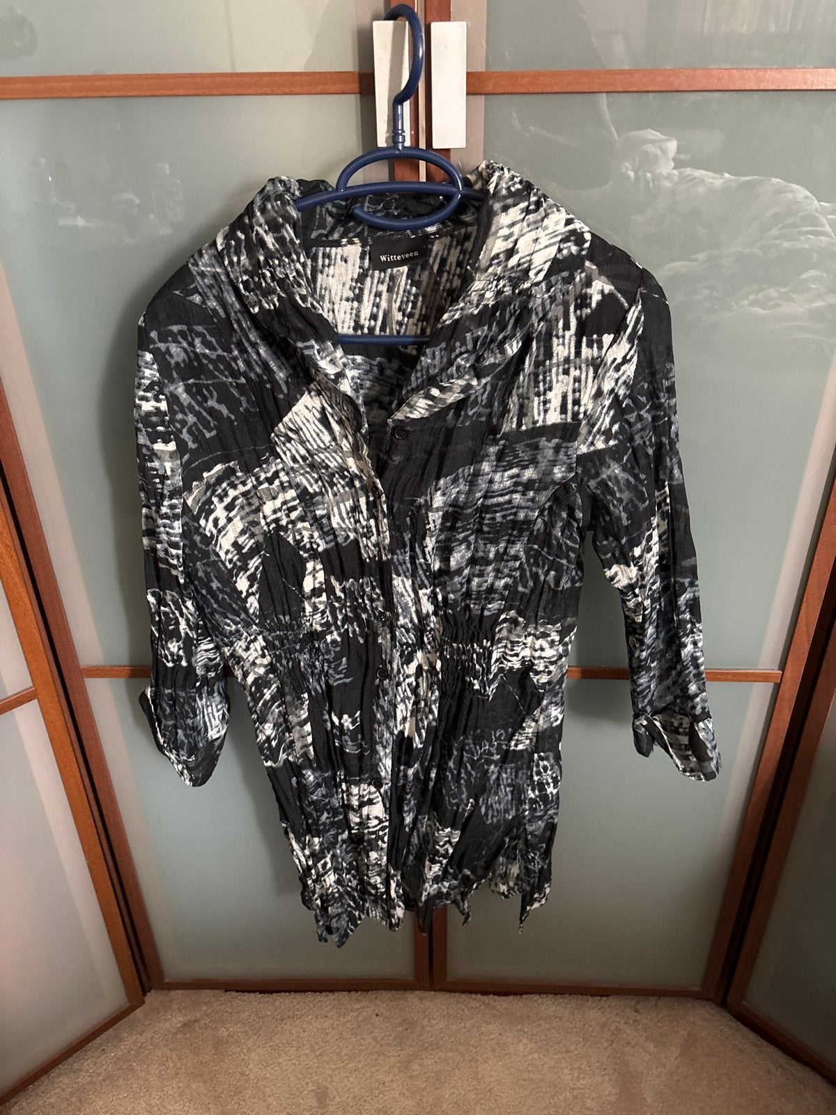 Witteveen blouse maat 42/44 - Zwart/Wit patroon, Ophalen of Verzenden, Zo goed als nieuw, Maat 42/44 (L), Zwart