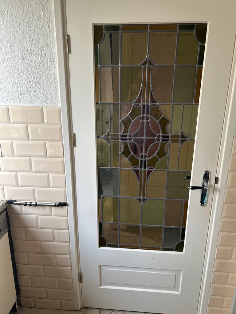 Binnendeur met glas in lood, Ophalen, Gevelraam of Ruit, Gebruikt, Glas in lood