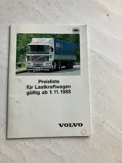 Volvo Vrachtwagen  Prijslijst 1988   -     Zeldzaam Document, Volvo, Zo goed als nieuw, Volvo, Ophalen of Verzenden