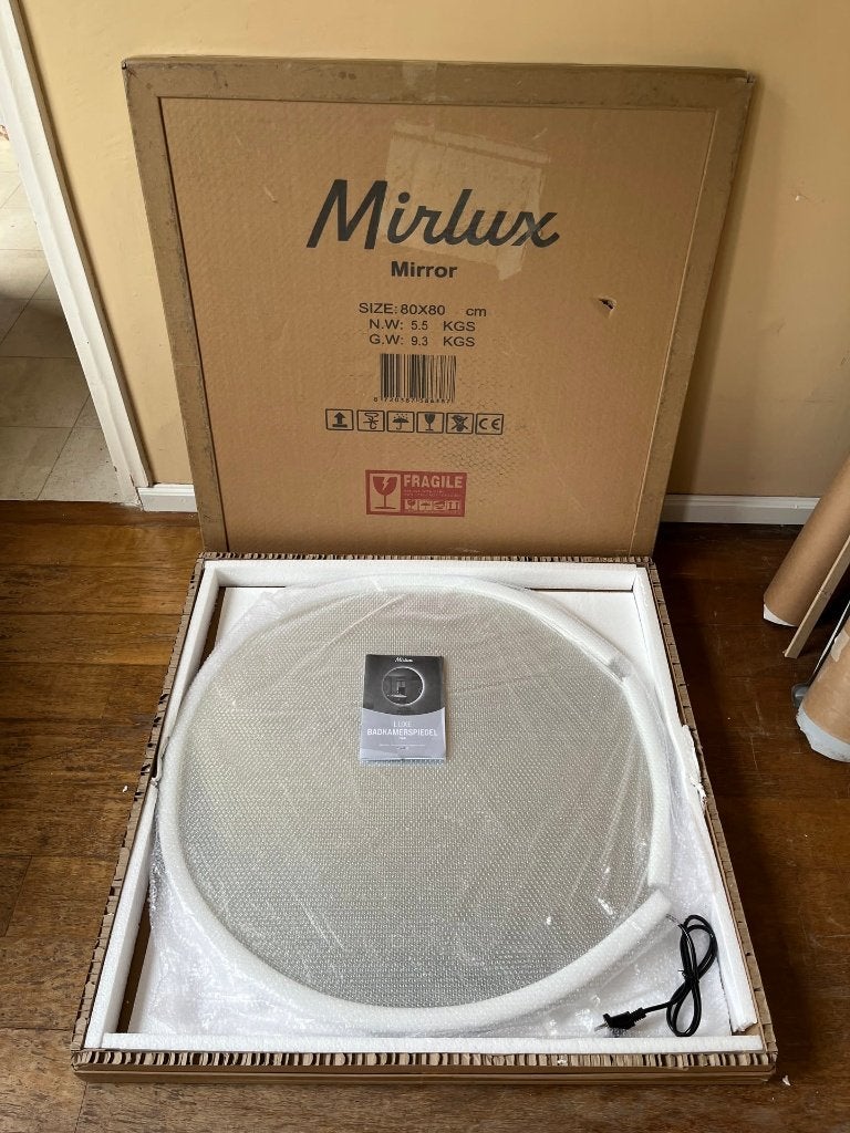 Mirlux 80x80 ronde randloze spiegel met verl./verw. - nieuw, Ophalen, Rond, Nieuw, 75 tot 100 cm