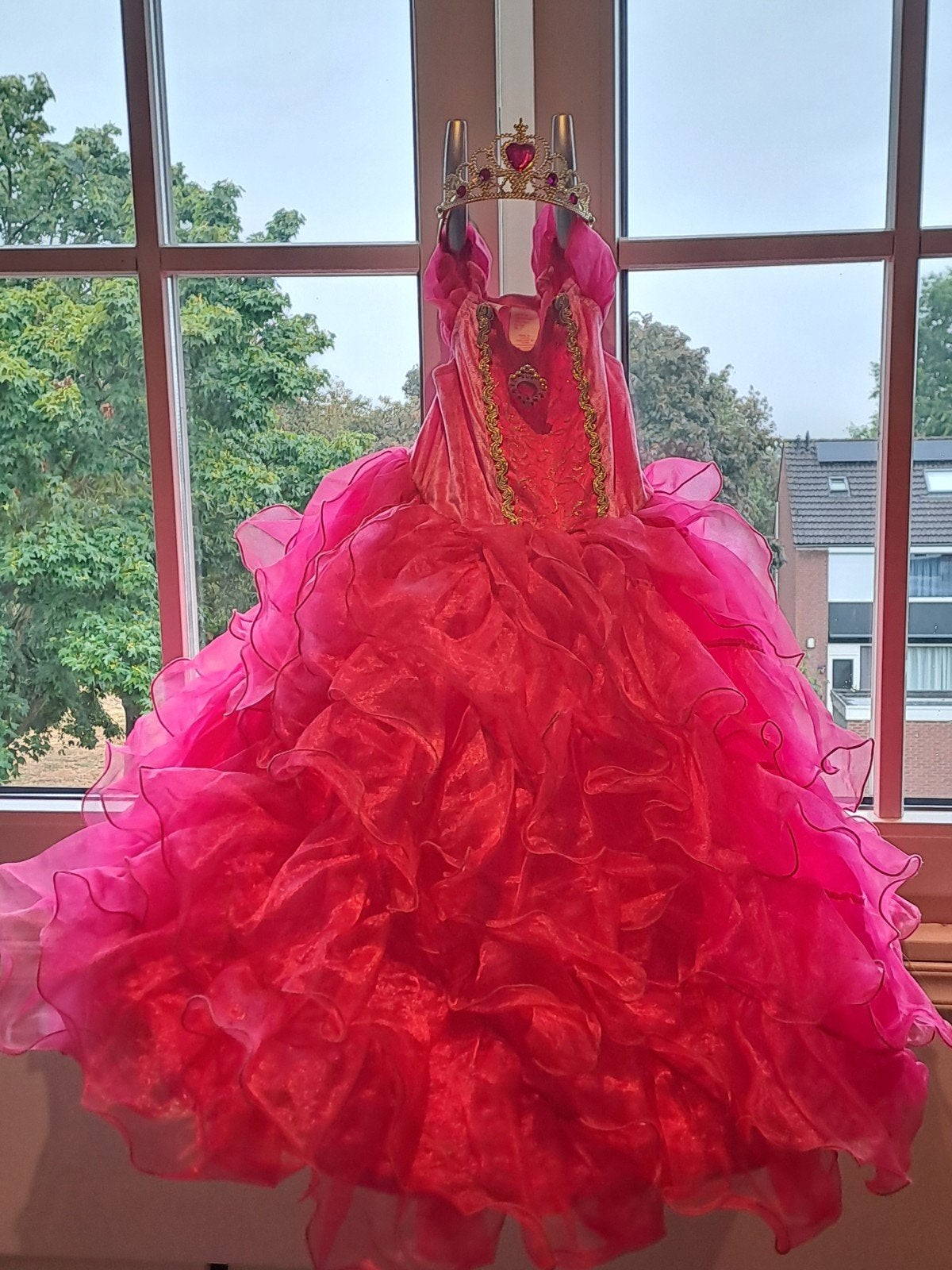 Luxe Prinsessenjurk Doornroosje met Tiara (3-4 jaar / Maat 9, Ophalen of Verzenden, Zo goed als nieuw, 104 of kleiner, Meisje