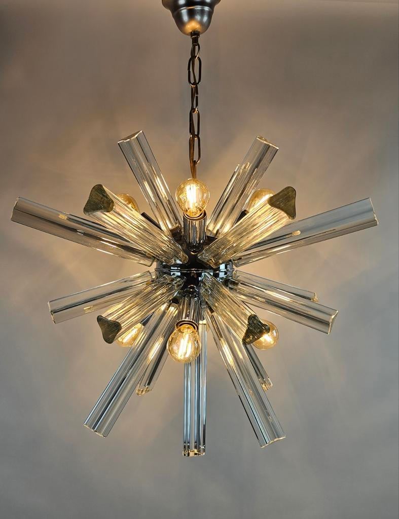 Sputnik Hanglamp Chroom Glasstaven - Venini Stijl Italië, Gebruikt, Sputnik, Venini Stijl, Mid-Century Modern, 50 tot 75 cm, Ophalen of Verzenden