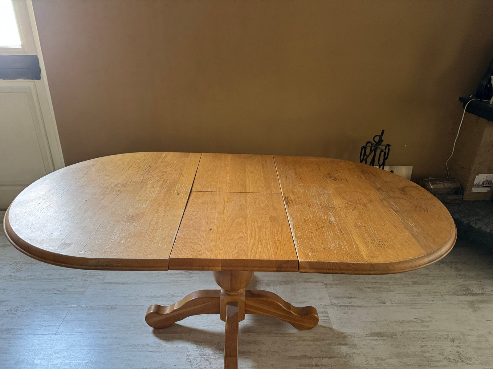 Uitschuifbare Eetkamertafel - Ovaal Eikenhout, Ophalen, Gebruikt, 100 tot 150 cm, Eikenhout