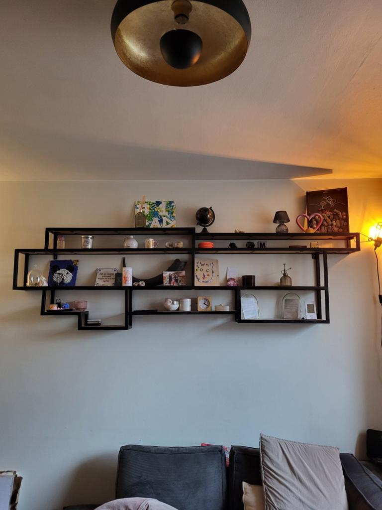 Groot Wandrek mangohout en staal, Huis en Inrichting, Woonaccessoires | Wandplanken en Boekenplanken, Ophalen, Zo goed als nieuw