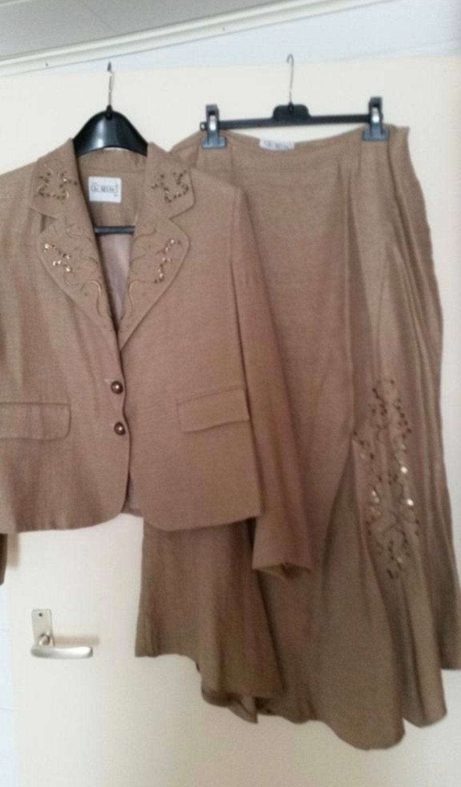 Vintage 2-delige set: Blazer & Rok - Maat 44, Kleding | Dames, Jasjes, Kostuums en Pakken, Kostuum of Pak, Beige, Maat 42/44 (L)