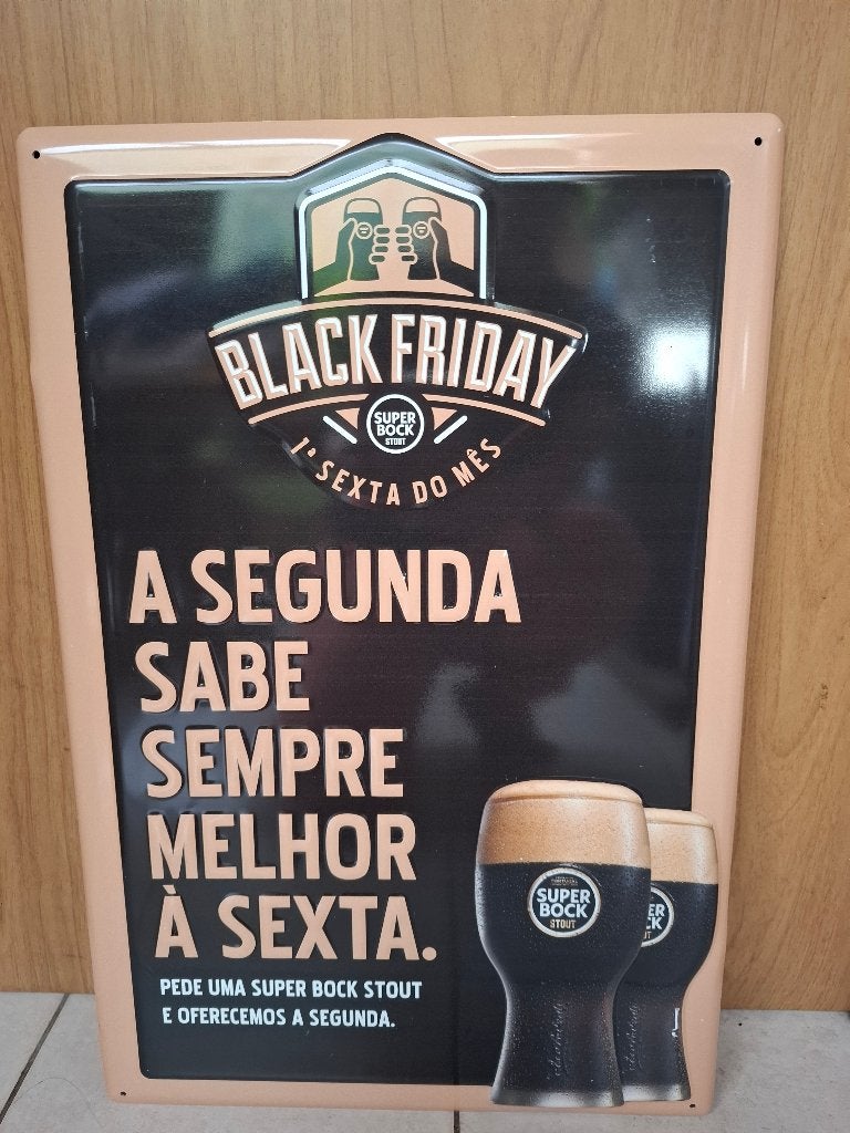 Groot reclamebord Super Bock Portugees bier Black Friday, Verzamelen, Biermerken, Ophalen of Verzenden, Nieuw, Reclamebord, Plaat of Schild
