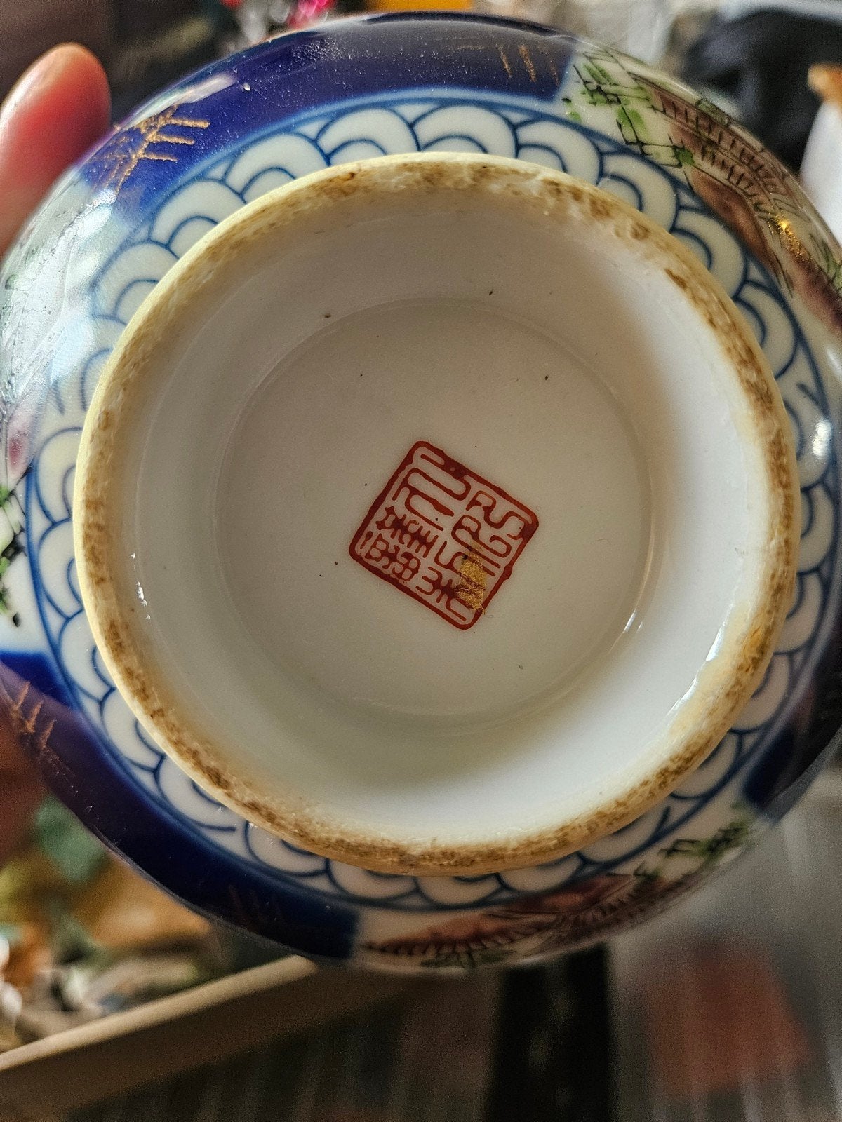 Antieke Chinese kom met deksel en borden, handgeschilderd, Ophalen of Verzenden