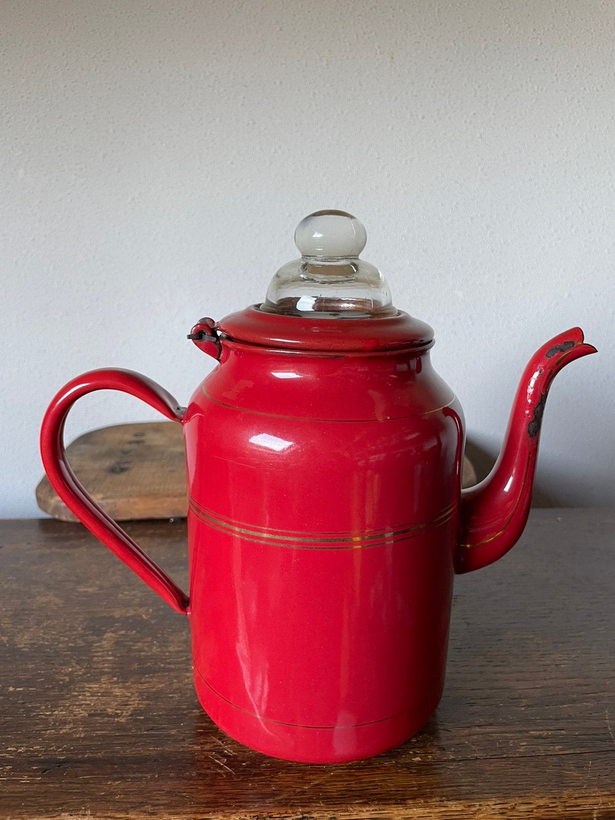 Rood emaille perculator koffiepot met gouden bies, Antiek en Kunst, Ophalen of Verzenden
