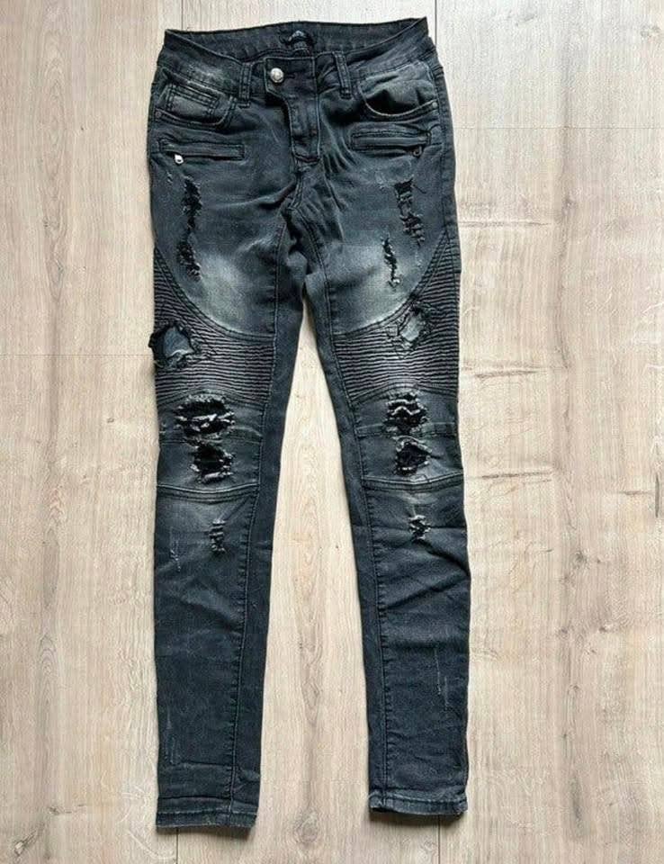 Beschrijving Rose Player ripped biker jeans - Maat: 36, Ophalen of Verzenden, Zo goed als nieuw, Zwart, W28 - W29 (confectie 36)
