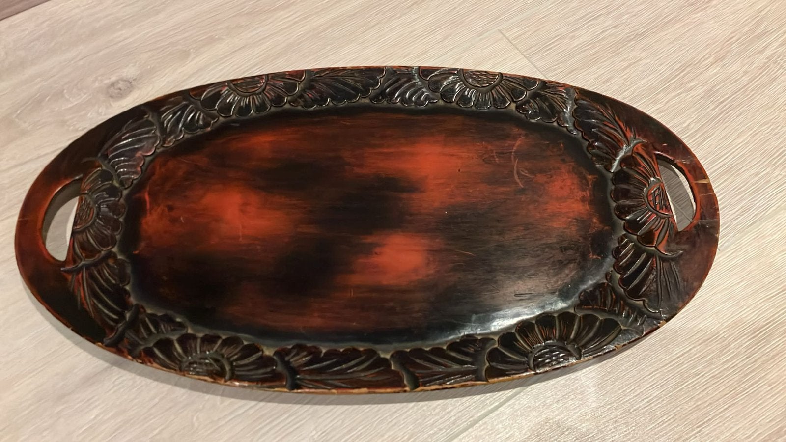 Indonesisch houten dienblad ovaal art nouveau Indonesië, Huis en Inrichting, Decoratieve rand, Ophalen of Verzenden, Dienblad