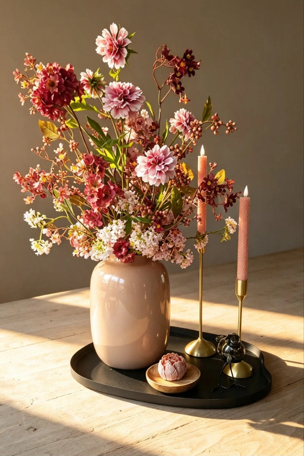 Luxe herfst tafelset | Herfstdecoratie | Bloemstuk met vaas, Binnen, 60 cm, Ophalen of Verzenden, Nieuw