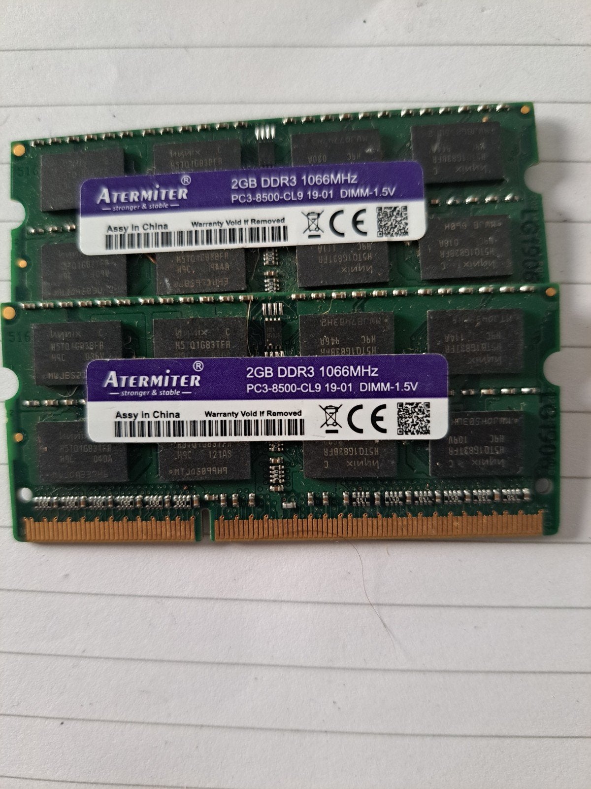 Atermiter 2x 2GB DDR3 1066MHz RAM Geheugen voor Laptop, Computers en Software, DDR3, Ophalen of Verzenden, Zo goed als nieuw, 2 GB