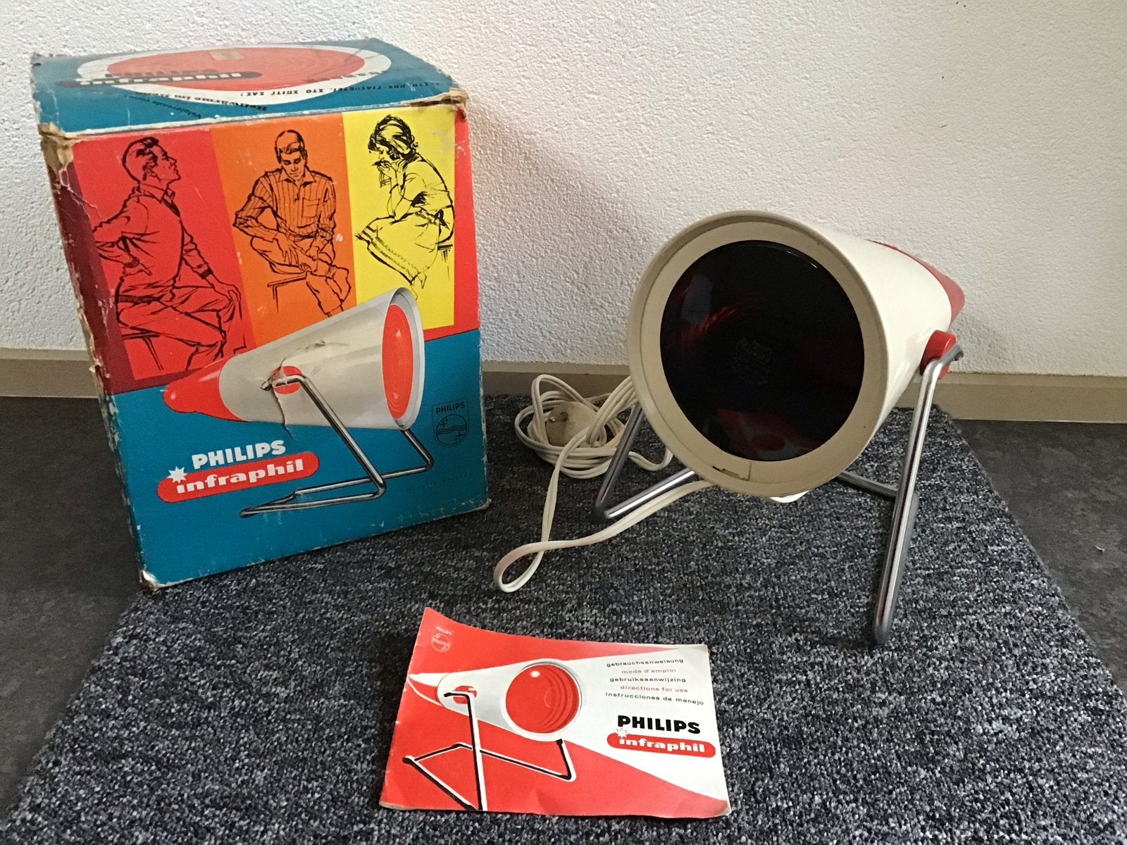 Philips Infraphil Infraroodlamp (1960) met originele doos, Ophalen of Verzenden, Gebruikt
