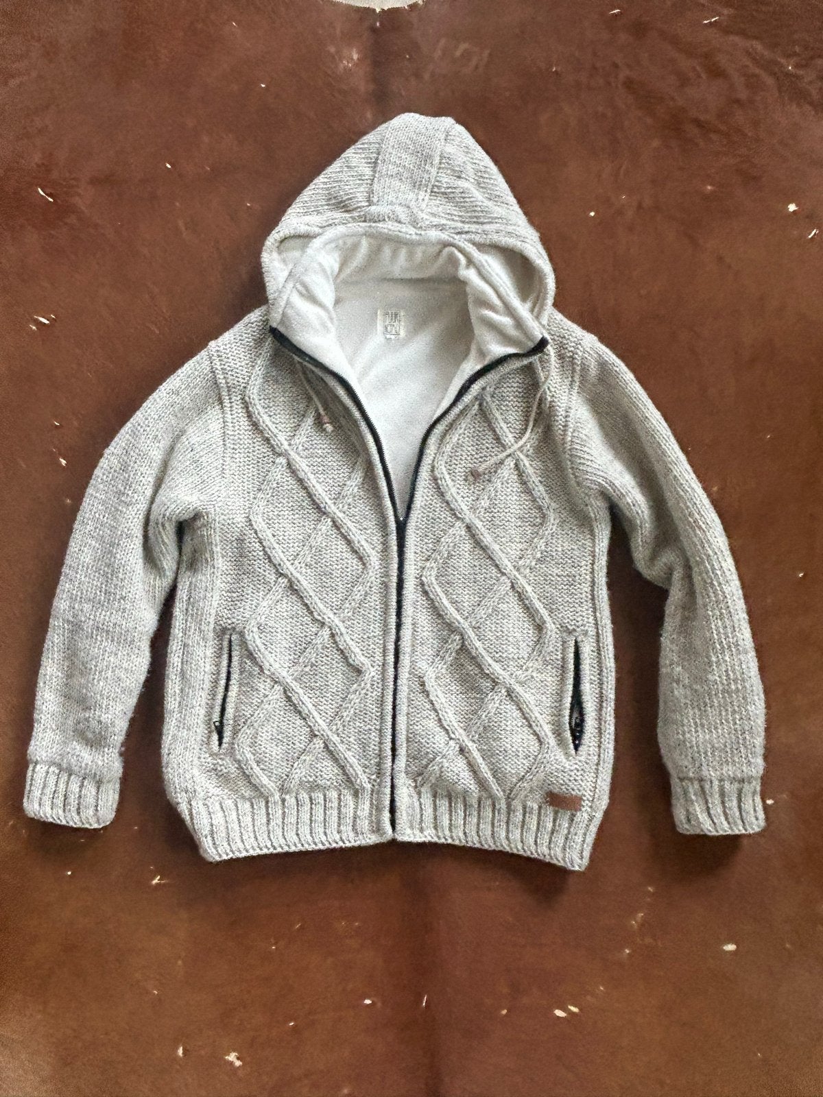 gebreid vest met capuchon - 100% texels wol, Ophalen, Zo goed als nieuw, Maat 42/44 (L), Beige