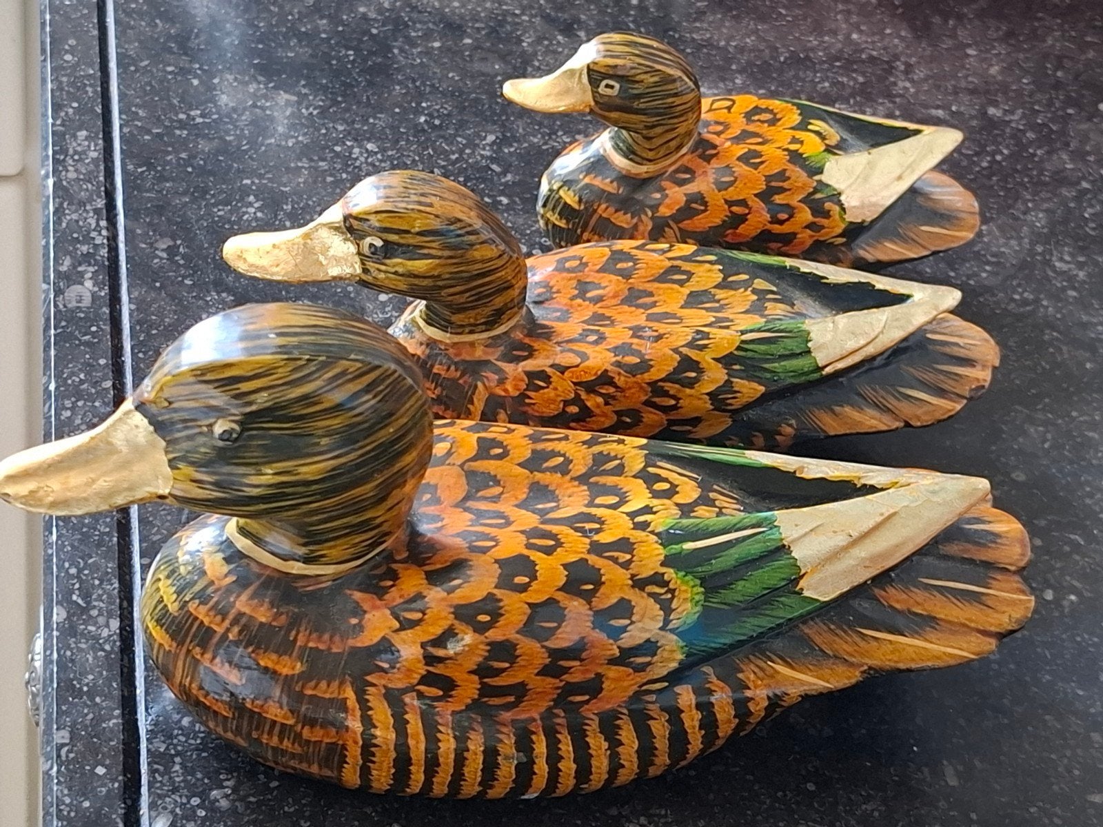 Prachtige set van 3 vintage houten eenden – Handgesneden, Ophalen of Verzenden