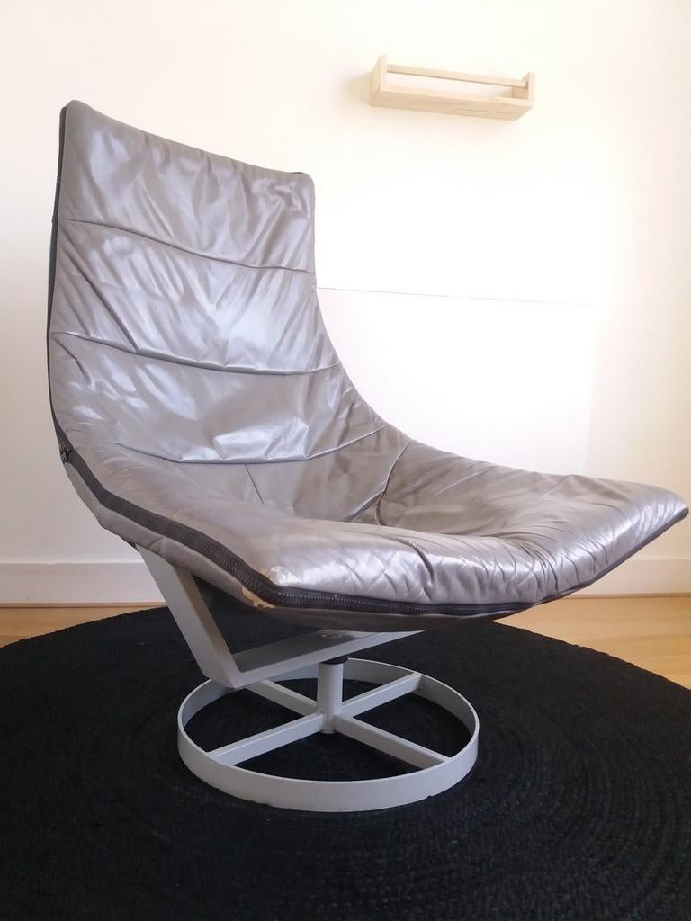 Leren design draaistoel vintage, Ophalen, Gebruikt, 75 tot 100 cm, 75 tot 100 cm