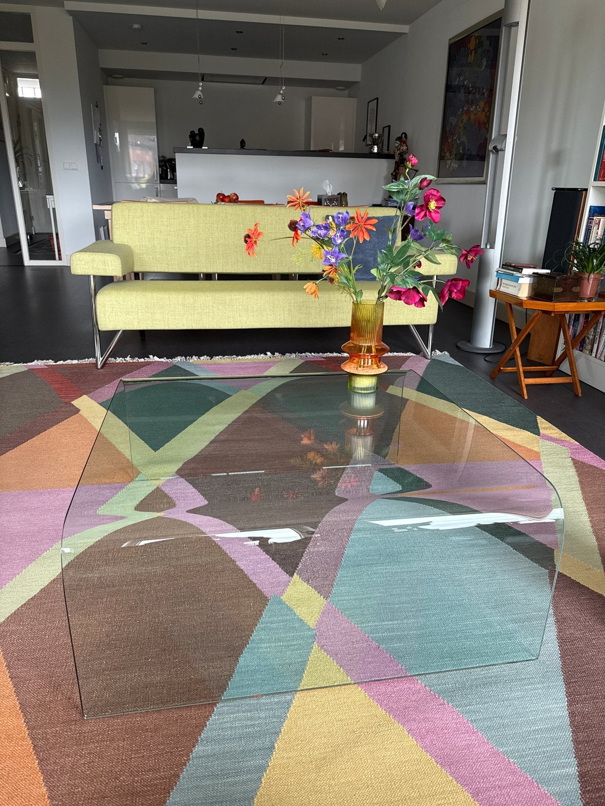Glazen salontafel 90x90x40cm, Huis en Inrichting, Tafels | Salontafels, Ophalen, Gebruikt, 100 tot 150 cm, Vierkant