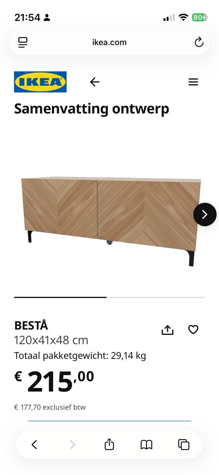 Ikea Besta tv meubel, Huis en Inrichting, Kasten | Televisiemeubels, Ophalen, 100 tot 150 cm, Eikenhout, Zo goed als nieuw