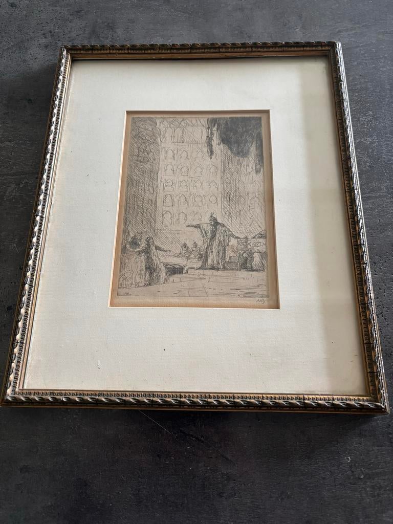Ets van Marius Bauer (1867-1932) - Oosterse Scène, Dagelijks leven, 1800 - 1899, Ets, Ophalen of Verzenden